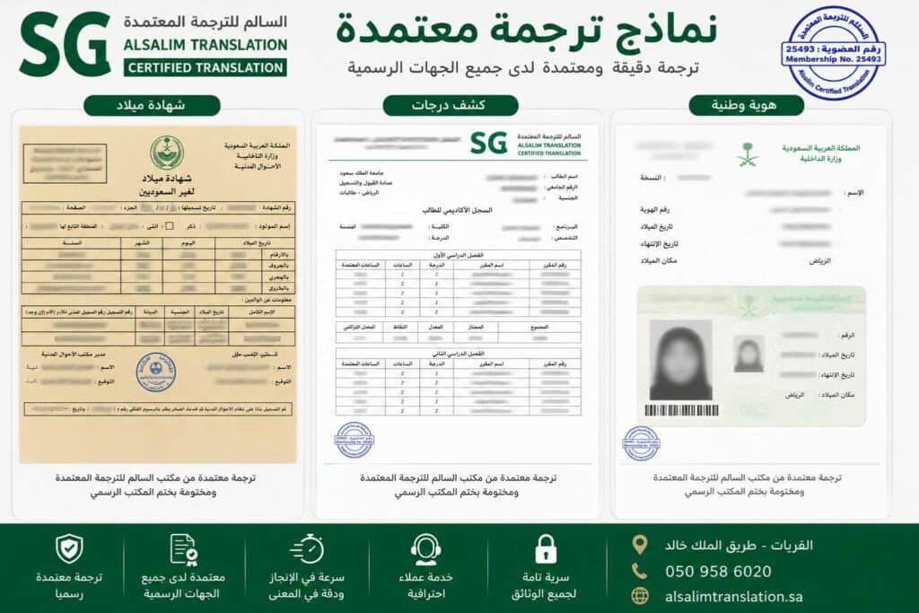 نماذج ترجمة معتمدة في القريات