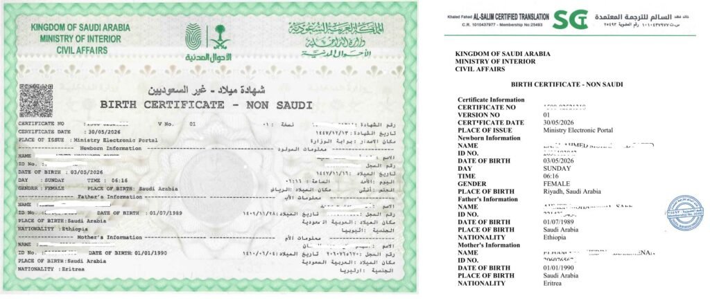 ترجمة شهادة الميلاد السعودية الإصدار الجديد