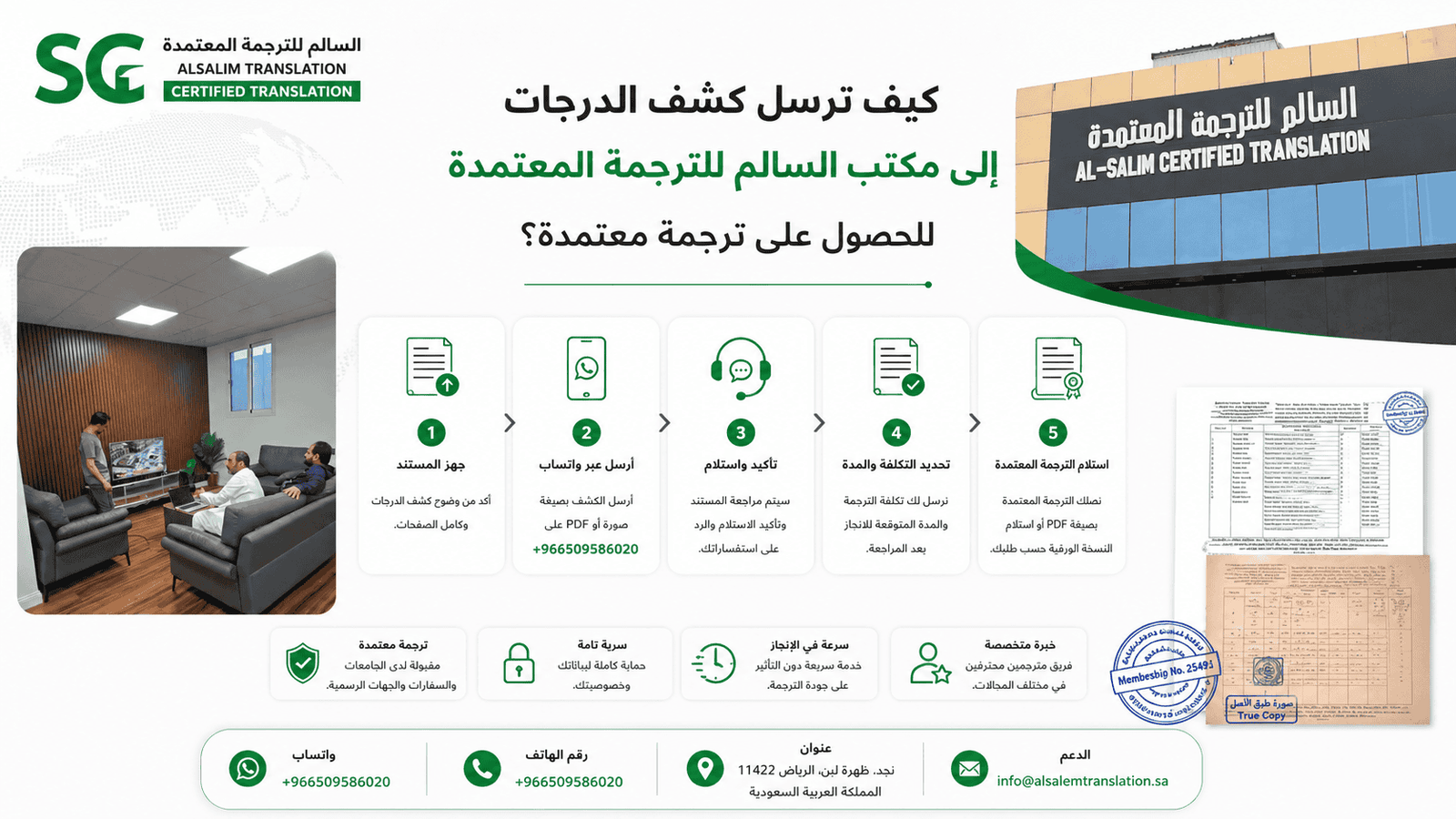 كيف ترسل كشف الدرجات إلى مكتب السالم للترجمة المعتمدة للحصول على ترجمة معتمدة؟
