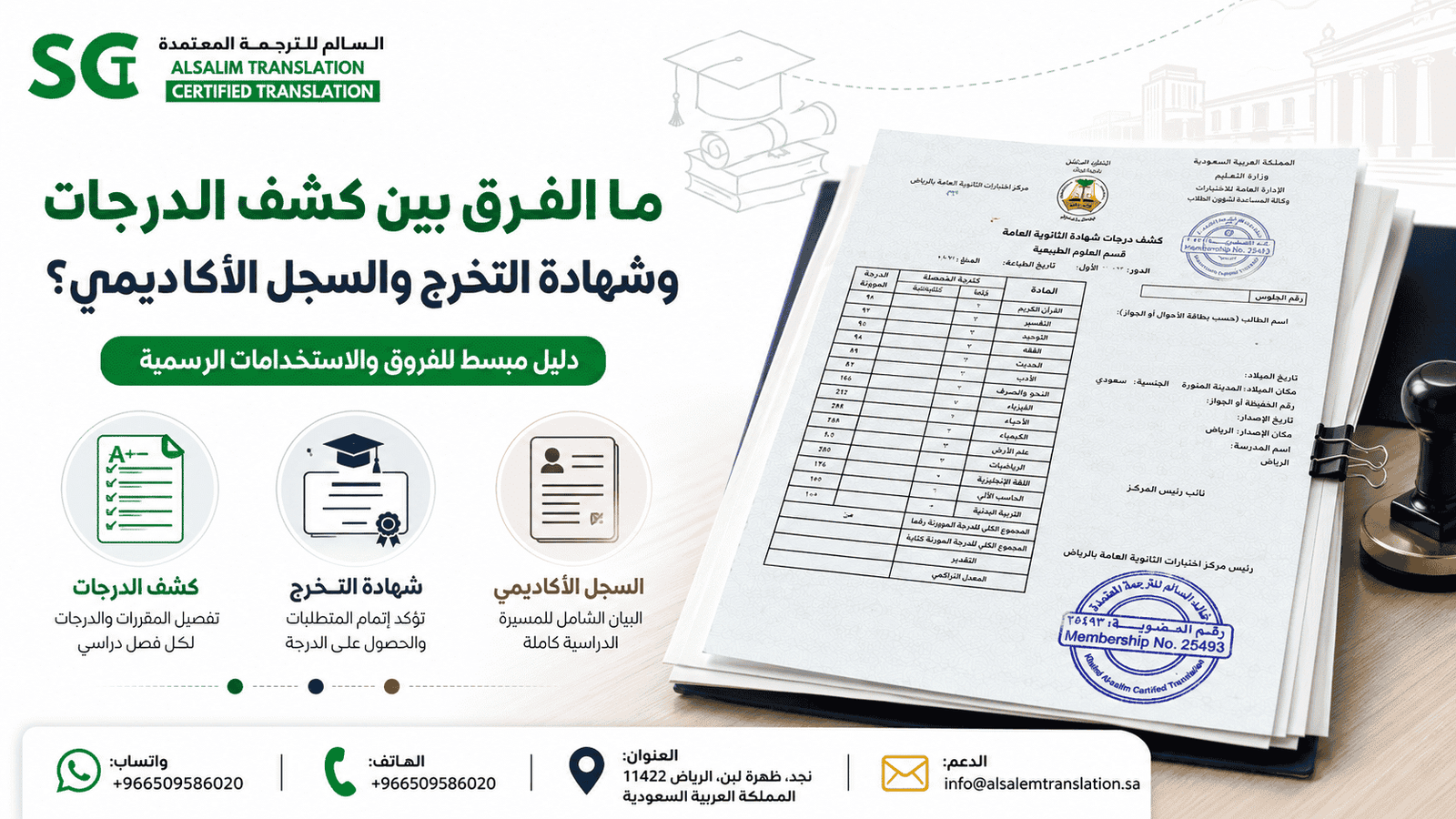 ما الفرق بين كشف الدرجات وشهادة التخرج والسجل الأكاديمي؟